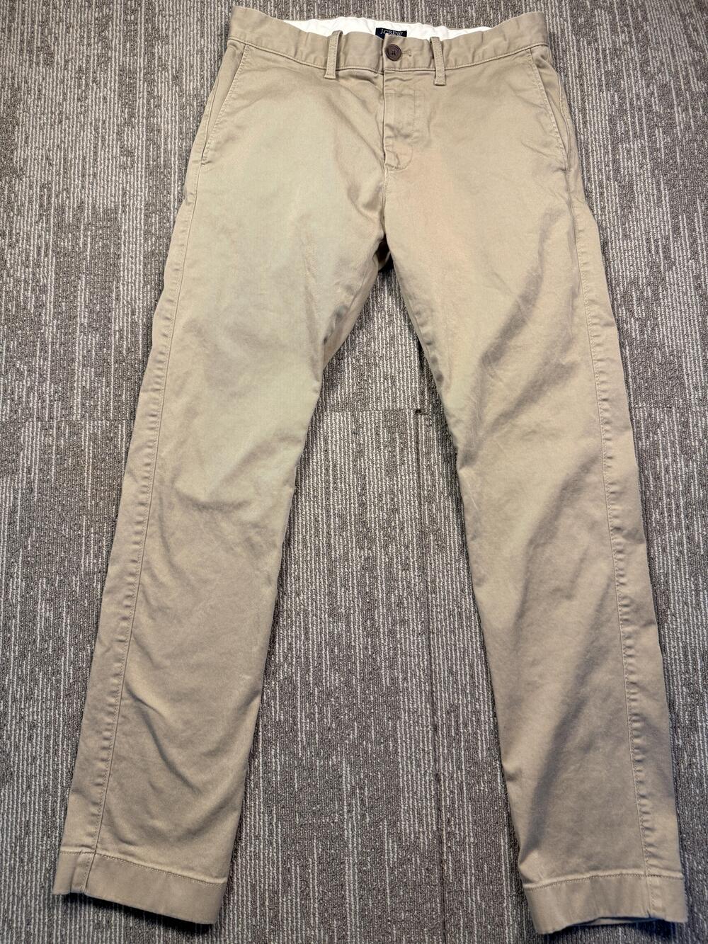 J Crew Flex Pants Mens 28x30 Beige Chino Flat Front Straight Leg Stretch Casual